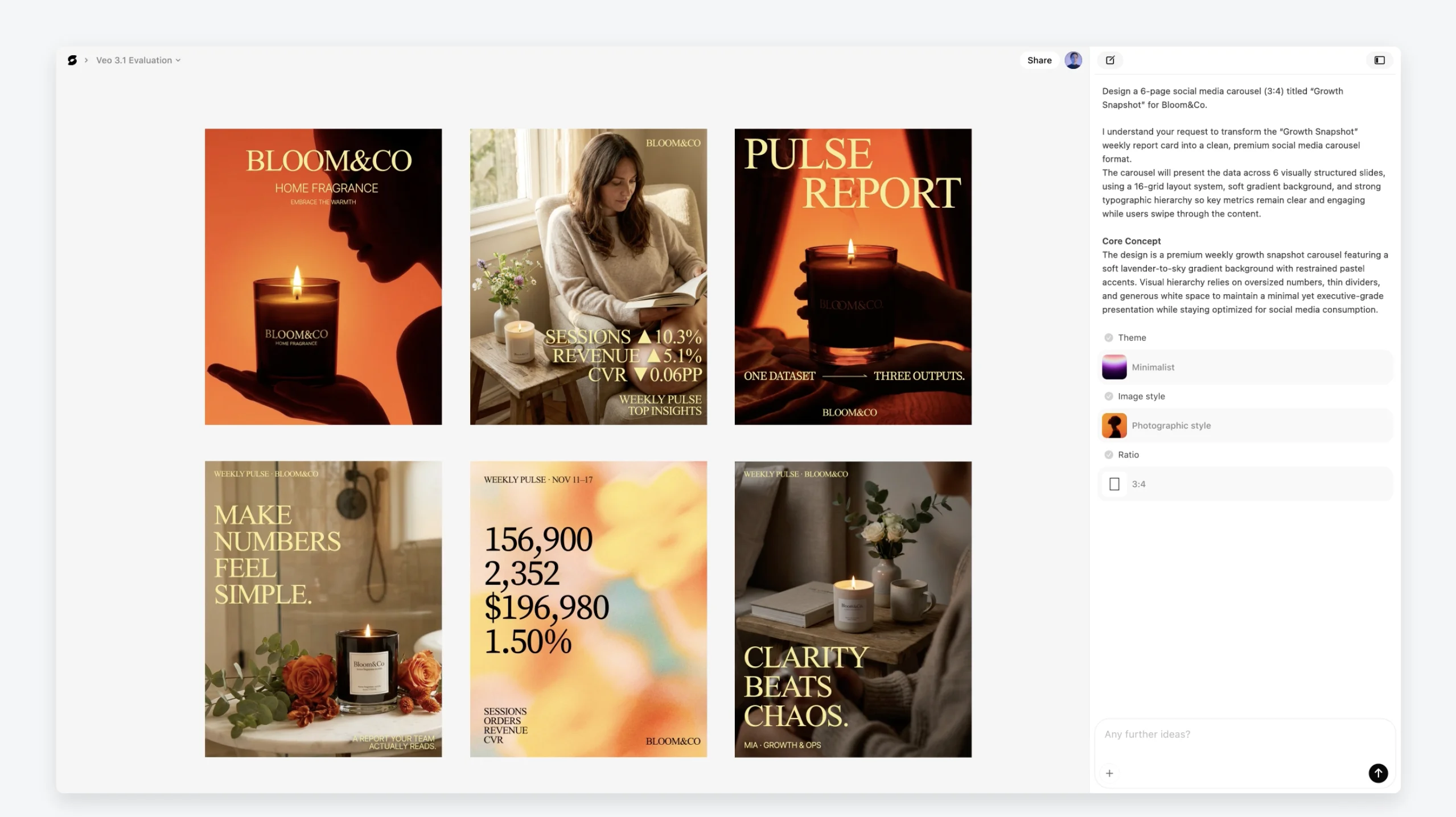 Veeso — content-first design: structured copy in, polished layouts out